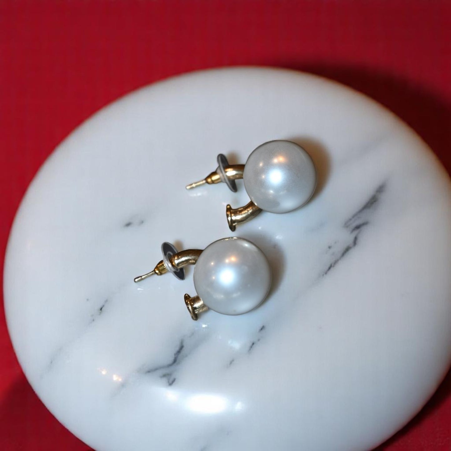 Synthetic Big Pearl Dangler Studs