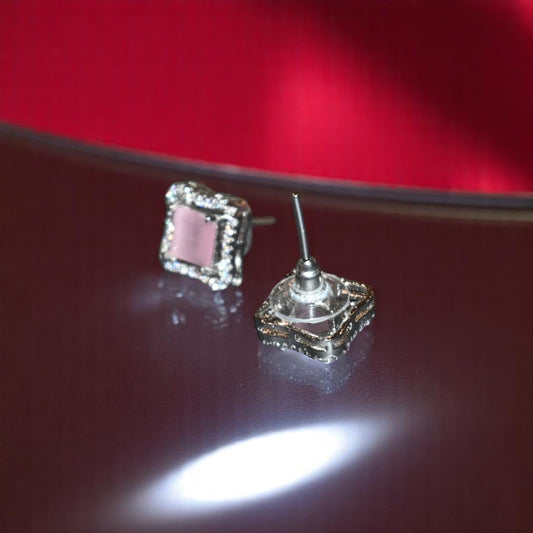 Baby Pink Zircon Cushion Shape Studs
