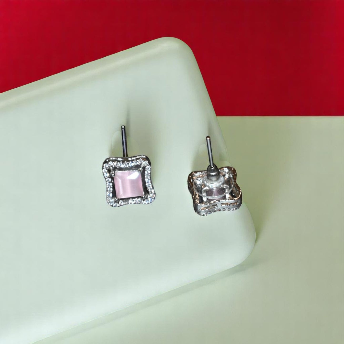 Baby Pink Zircon Cushion Shape Studs