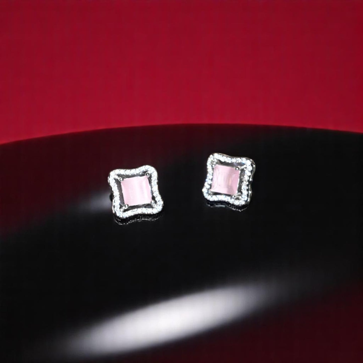 Baby Pink Zircon Cushion Shape Studs