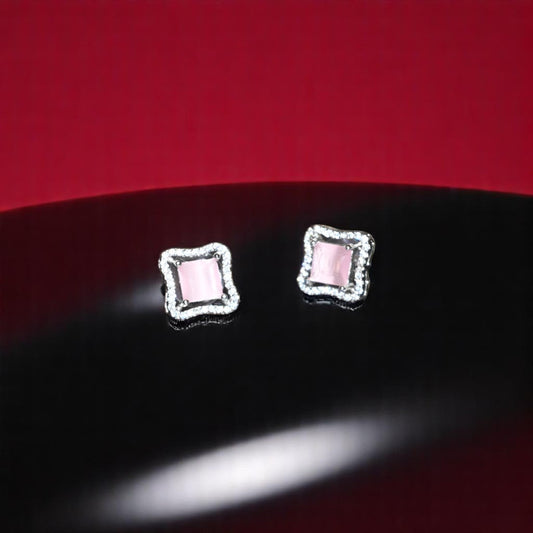 Baby Pink Zircon Cushion Shape Studs