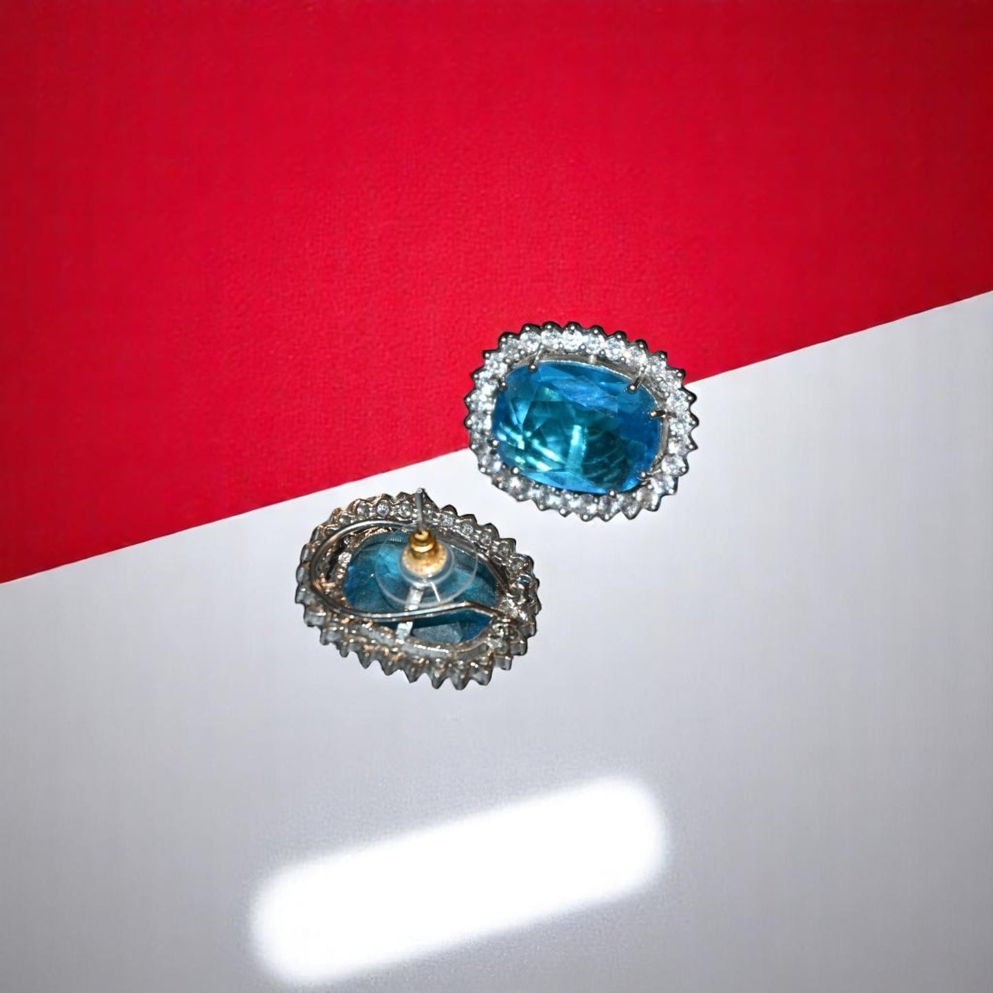 Zircon Blue Oval Shape Gemstone Studs
