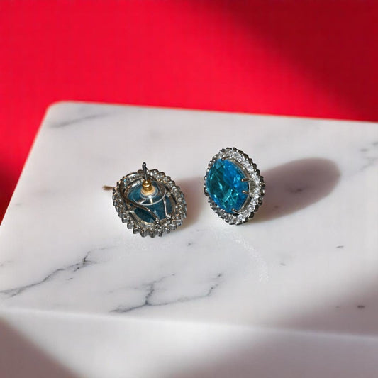 Zircon Blue Oval Shape Gemstone Studs