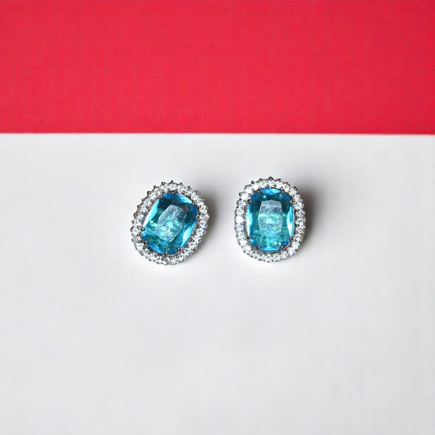 Zircon Blue Oval Shape Gemstone Studs