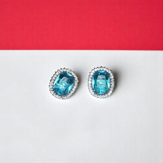 Zircon Blue Oval Shape Gemstone Studs