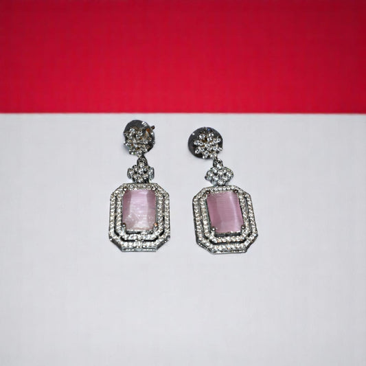 Zircon Baby Pink Long Earrings