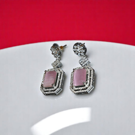 Zircon Baby Pink Long Earrings