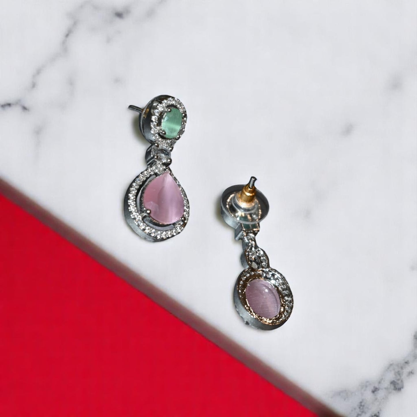 Zircon Sea Green Pink Earrings