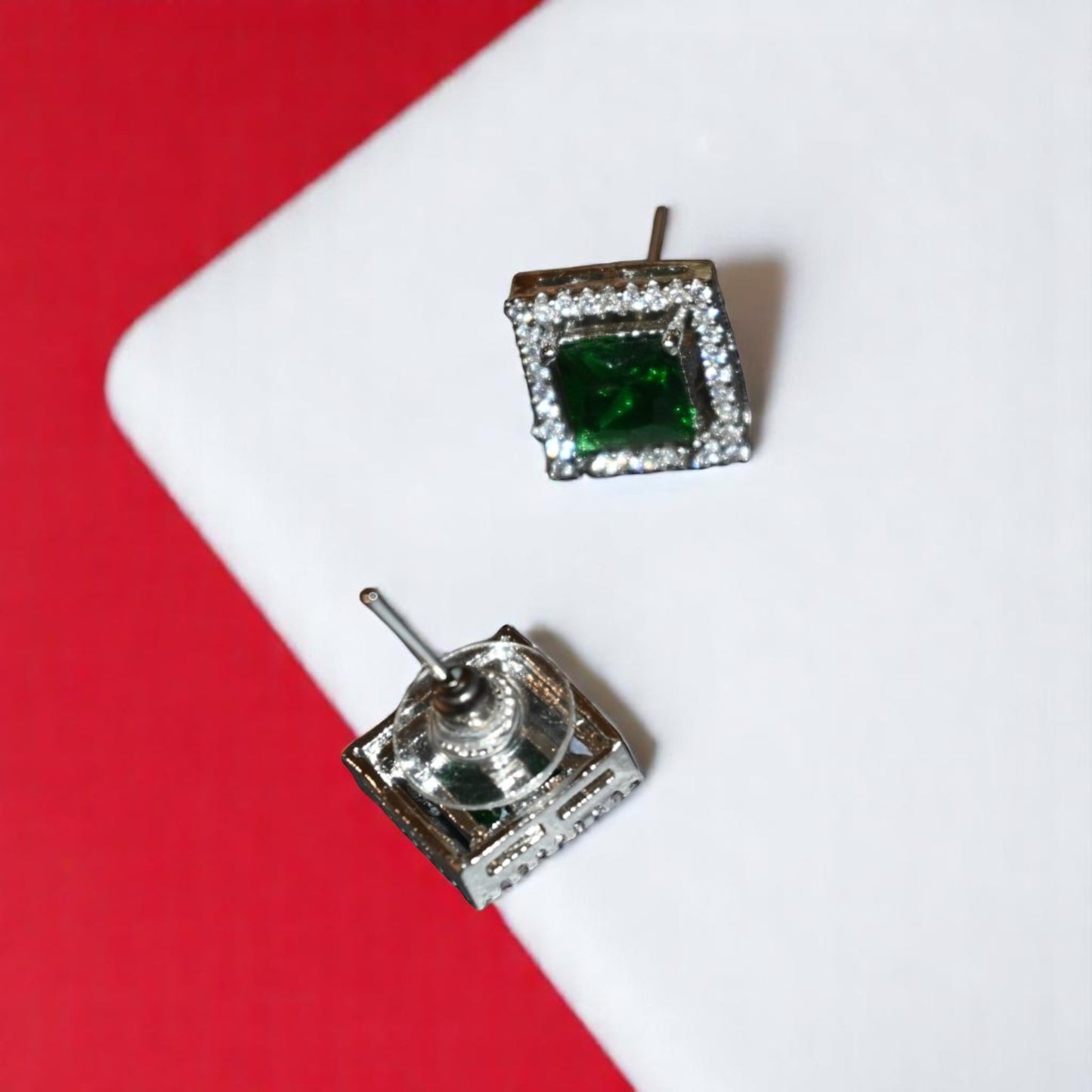 Green Cushion Shape Zircon Studs