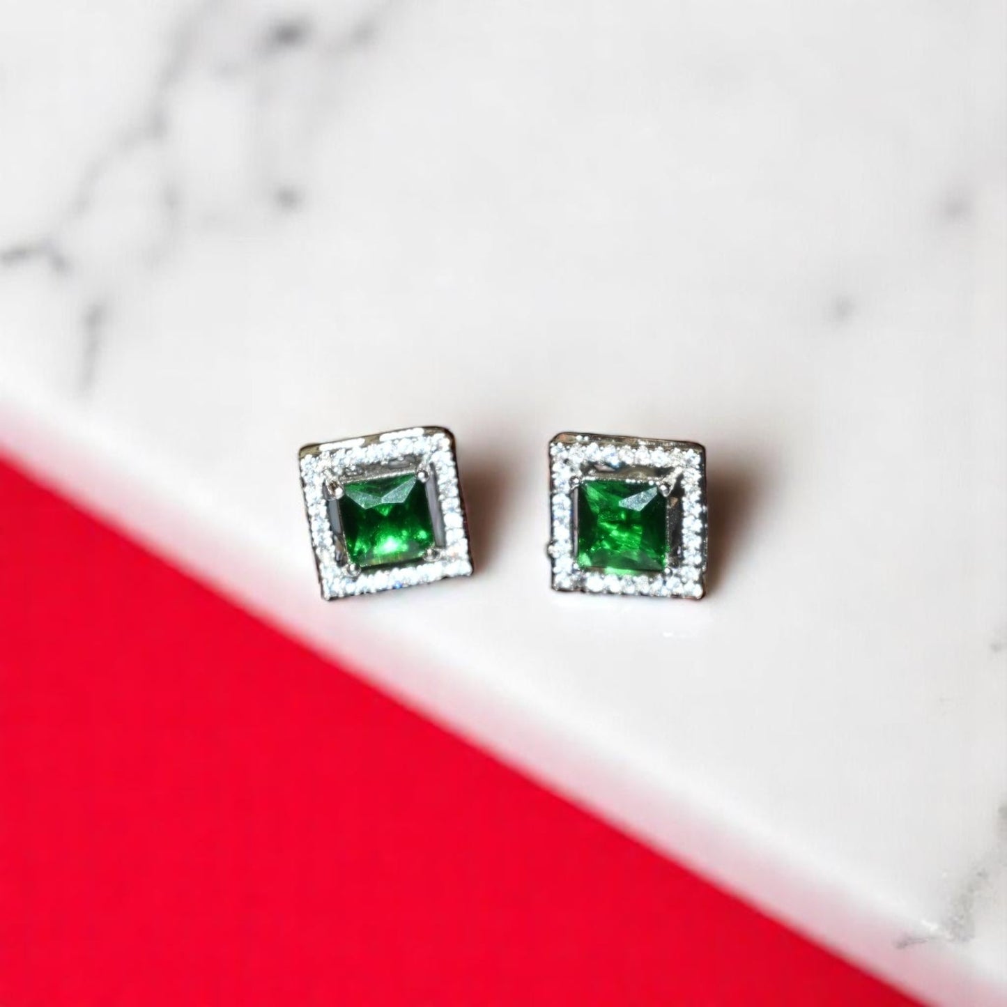 Green Cushion Shape Zircon Studs