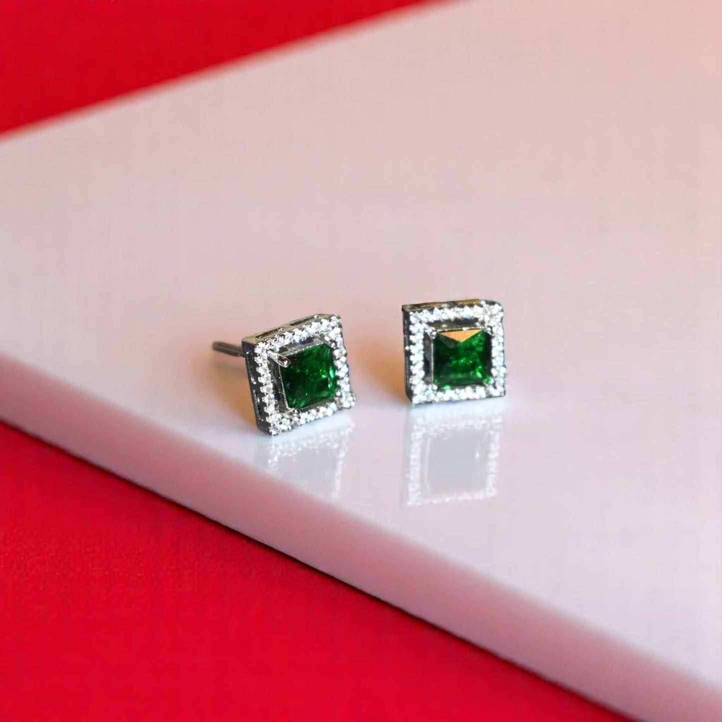 Green Cushion Shape Zircon Studs