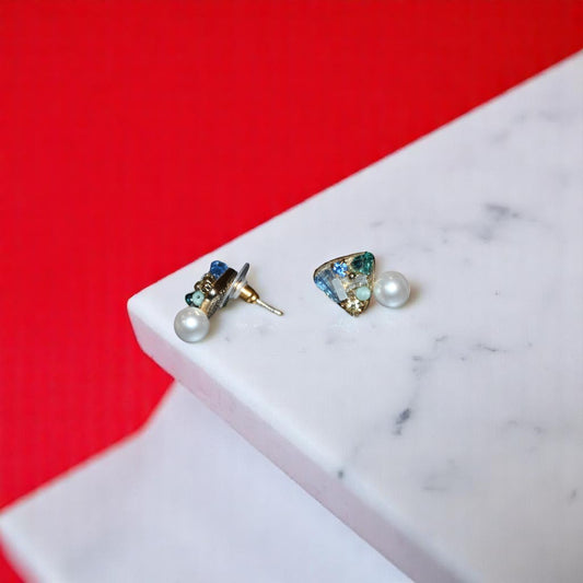 Tri Aqua Gemstone Studs