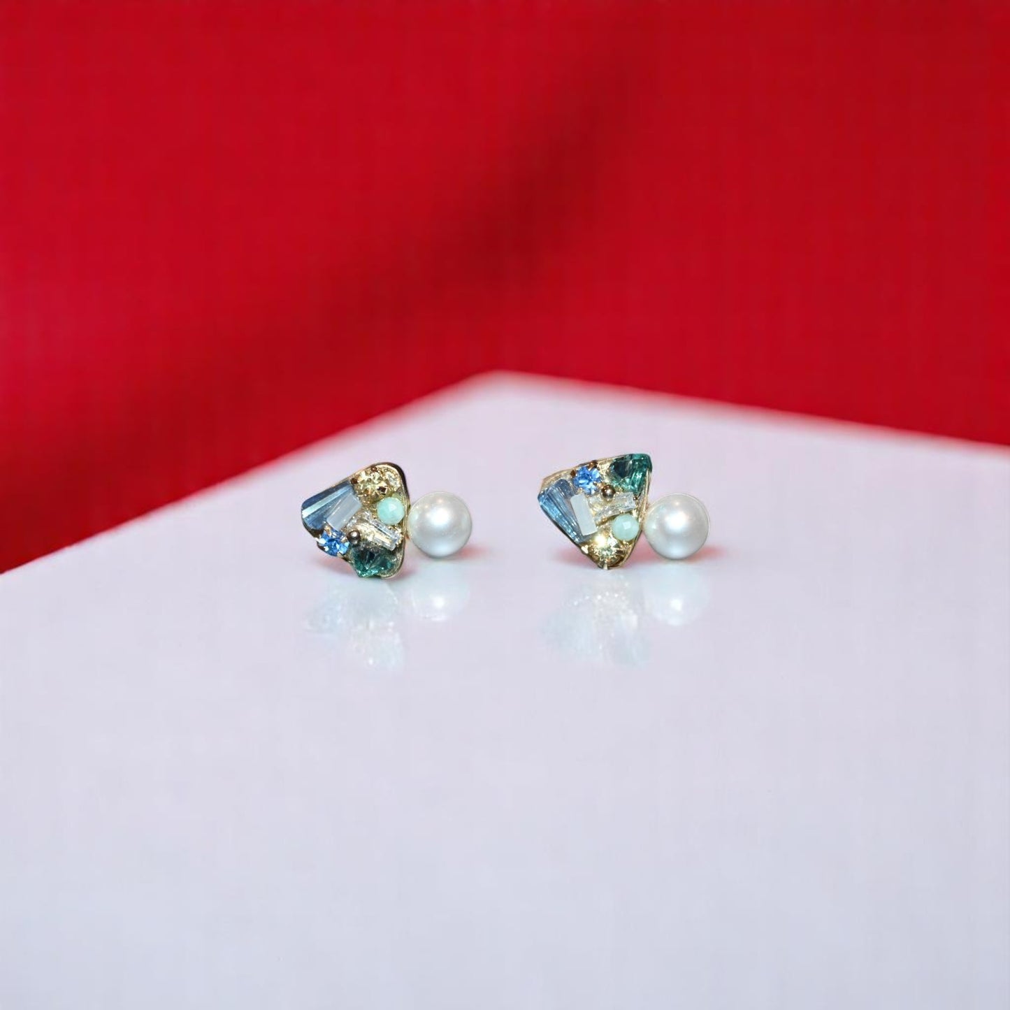 Tri Aqua Gemstone Studs