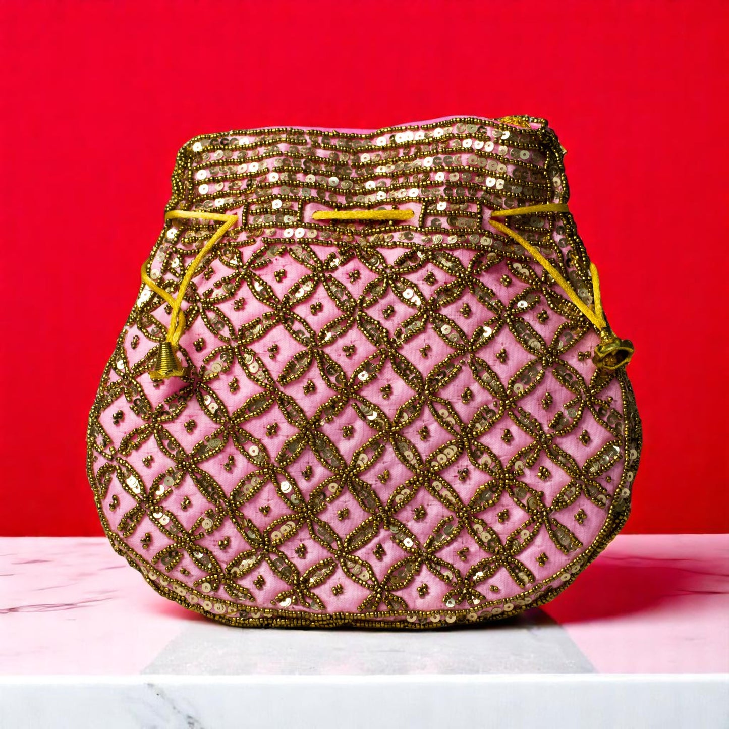 Sequence Pink Potli Bag