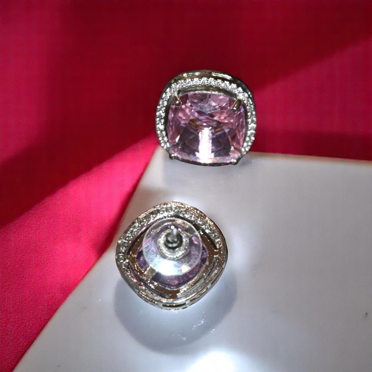 Pink Gemstone Zircon Studs