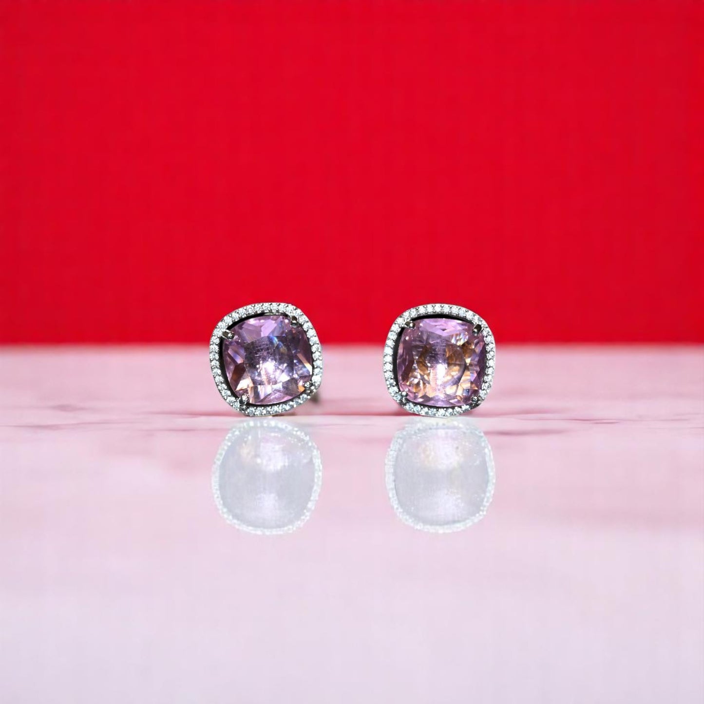 Pink Gemstone Zircon Studs