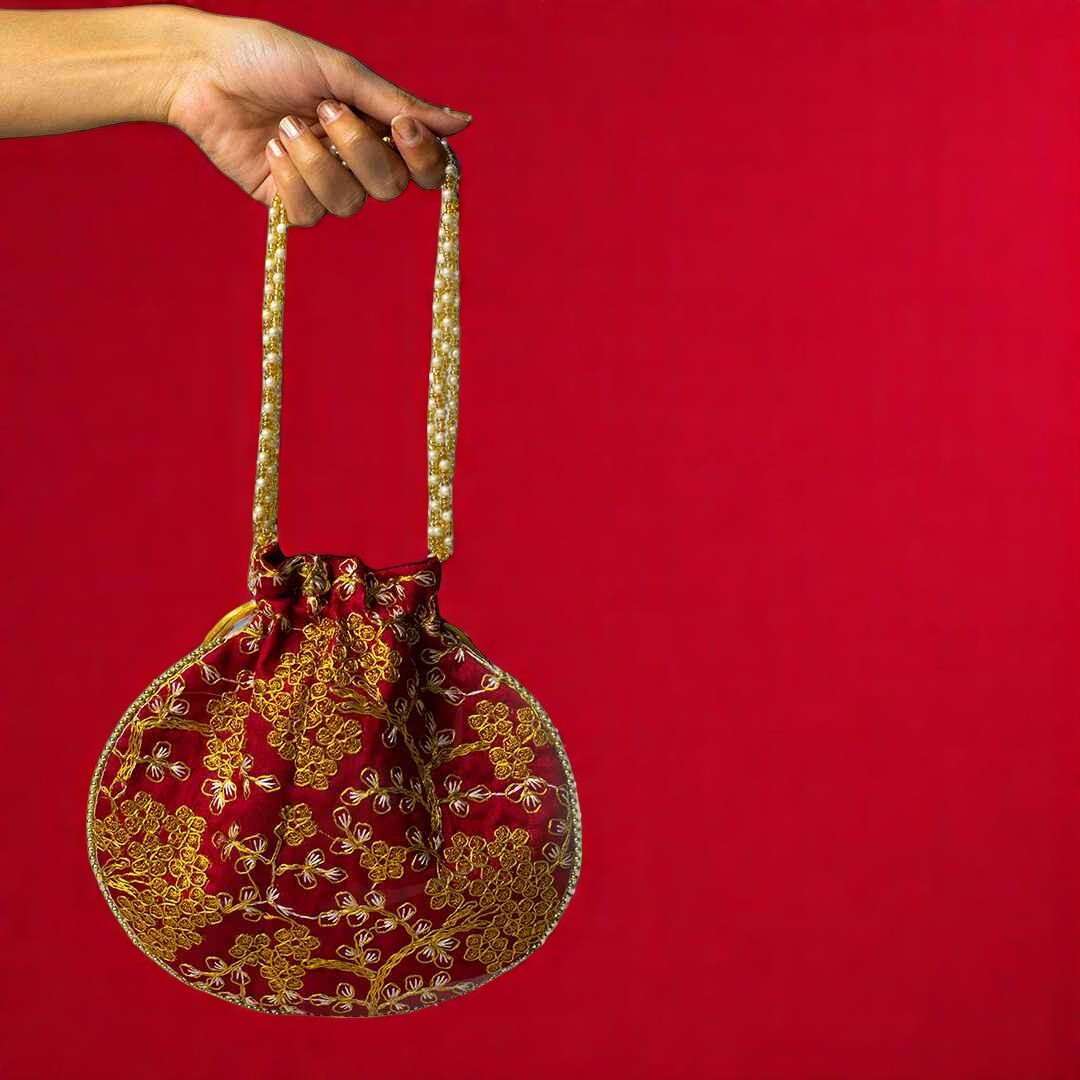 Zari Mehroon Potli Bag