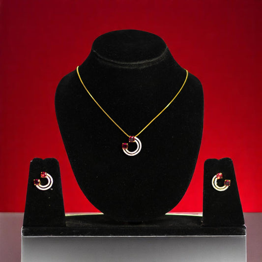 Gold Polish Chain Zirconia Moon Shape Rubia Pendant Set