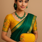Green floral necklace set with embroidered hand clutch
