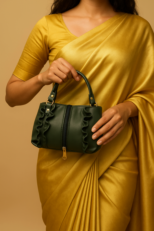 Mehndi green leather bag with sling