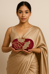Mehroon embroidered oval shape hand clutch with sling
