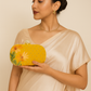 Golden yellow embroidered Kashmiri hand clutch with sling