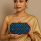 Navy Blue oval hand clutch sling with bandej stones