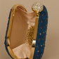 Navy Blue oval hand clutch sling with bandej stones
