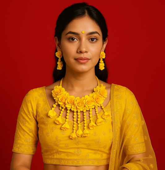 Gold yellow  Handmade Floral Haldi-Mehendi Bridal Jewelry Set