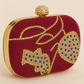 Mehroon embroidered oval shape hand clutch with sling