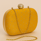 Golden yellow embroidered Kashmiri hand clutch with sling