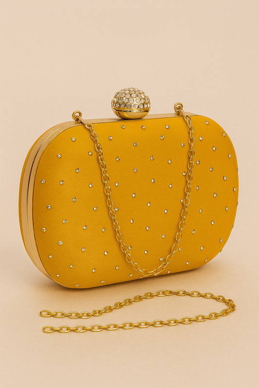 Golden yellow embroidered Kashmiri hand clutch with sling