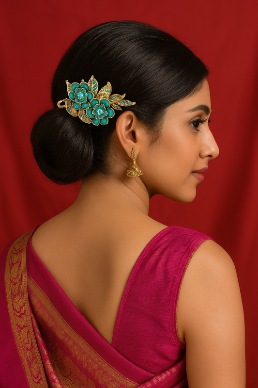 Sea Green Dual Flowers Bun Clip