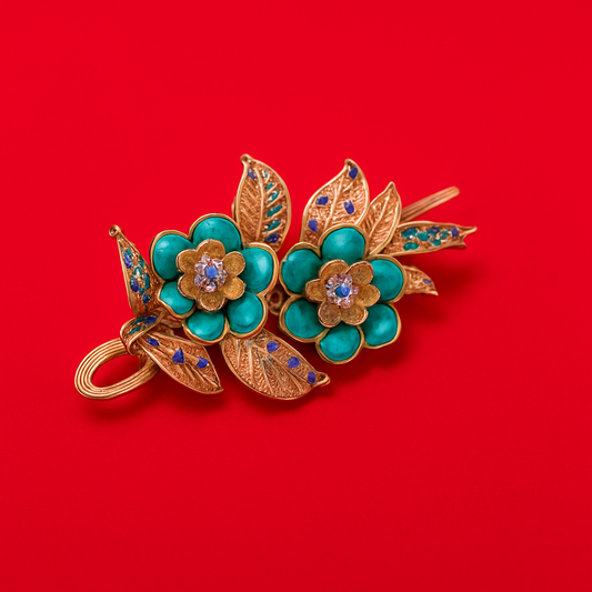 Sea Green Dual Flowers Bun Clip