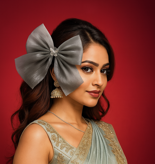 Organza Steel Grey Bow Clip