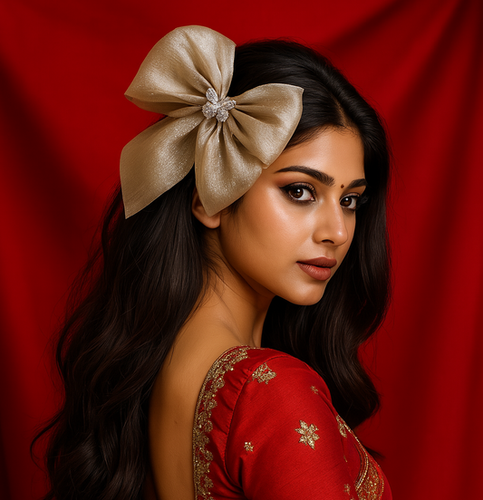 Organza Mehndi Green Bow Clip
