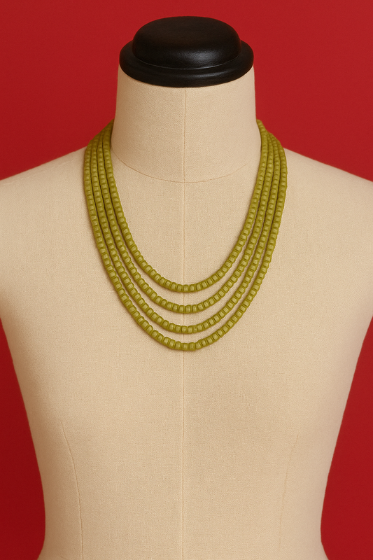Five Strand Emerald Onyx Green Stone Beads Necklace for Women and Girls