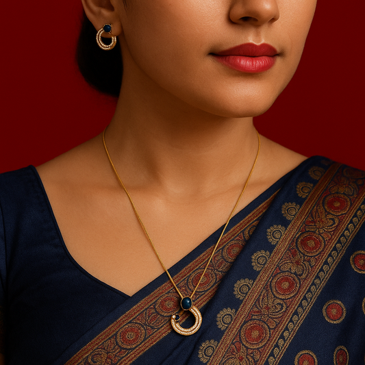 Zirconia Blue Moon Shape Pendant Set