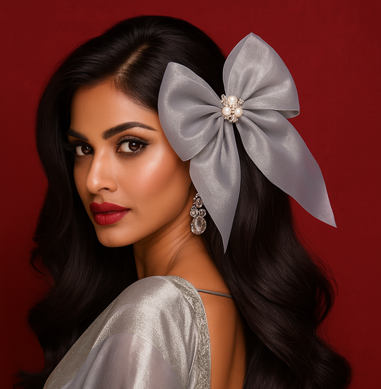 Organza Grey Bow Clip