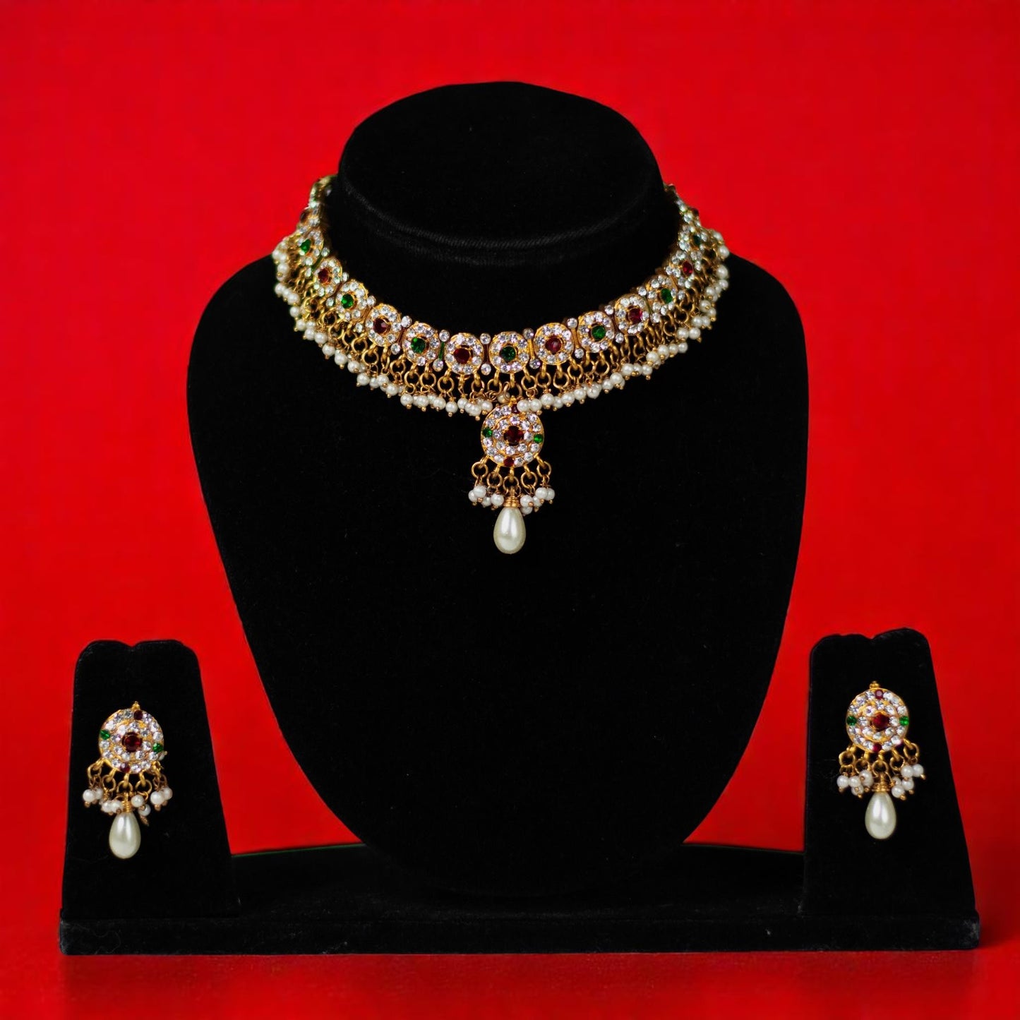 Meenakari Ruby Panna Necklace Set