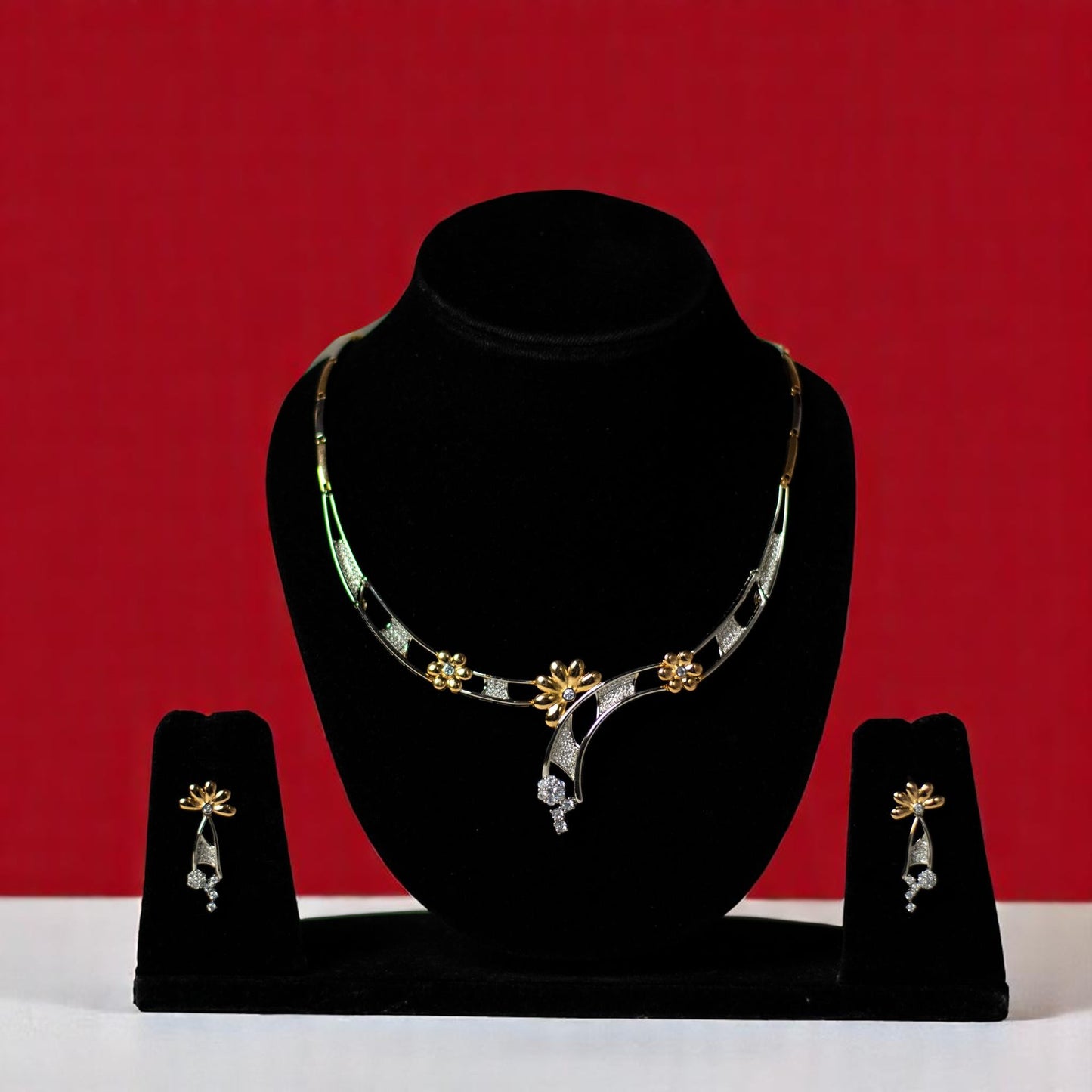 Flower Indo Western Zircon Necklace Set