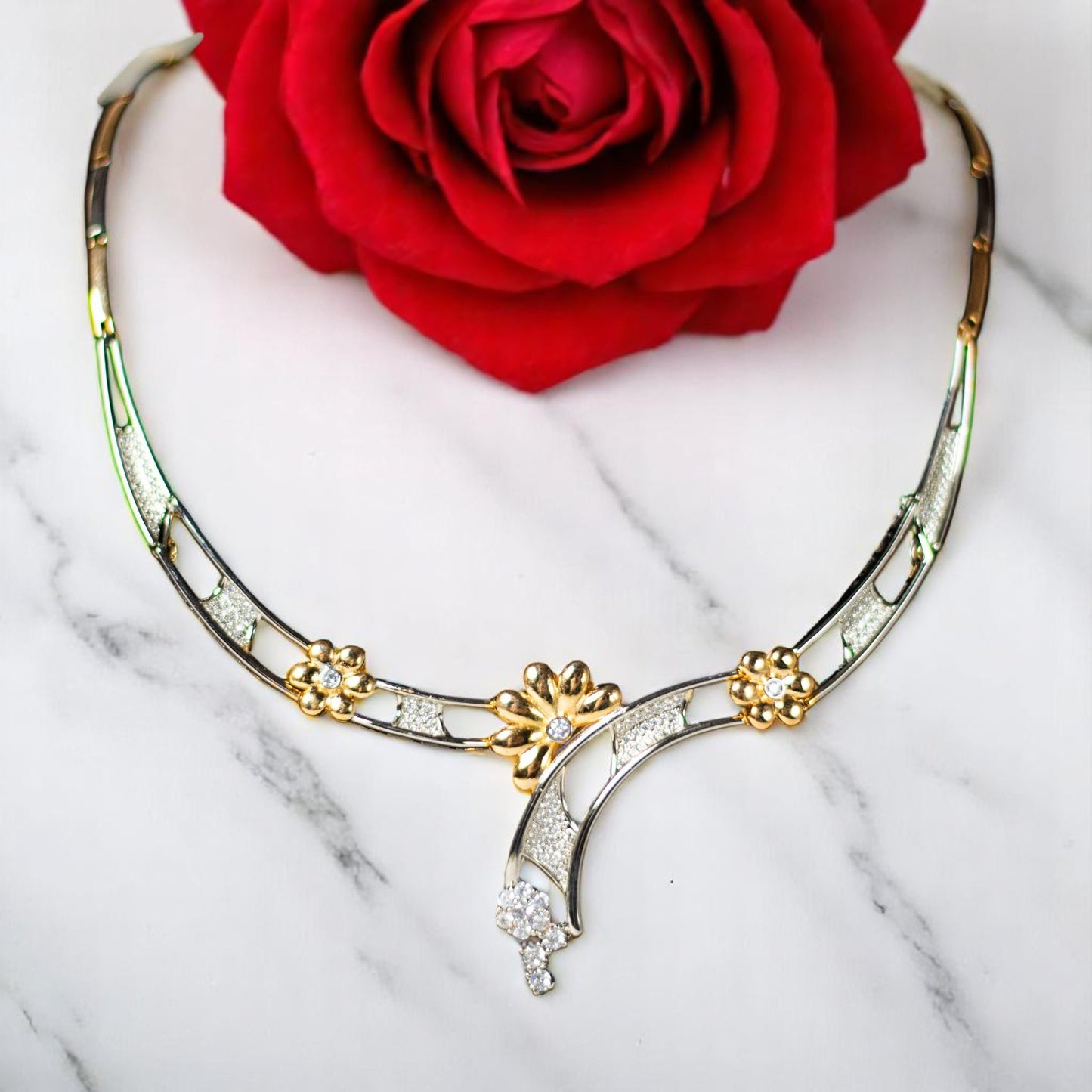 Flower Indo Western Zircon Necklace Set