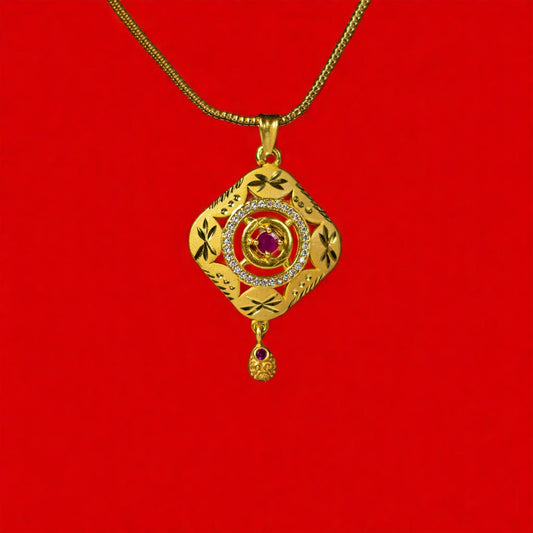 Gold Polish Zircon Pendant Set with Chain
