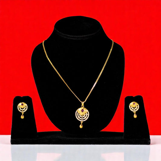 Gold Polish Zircon Pendant Set 002