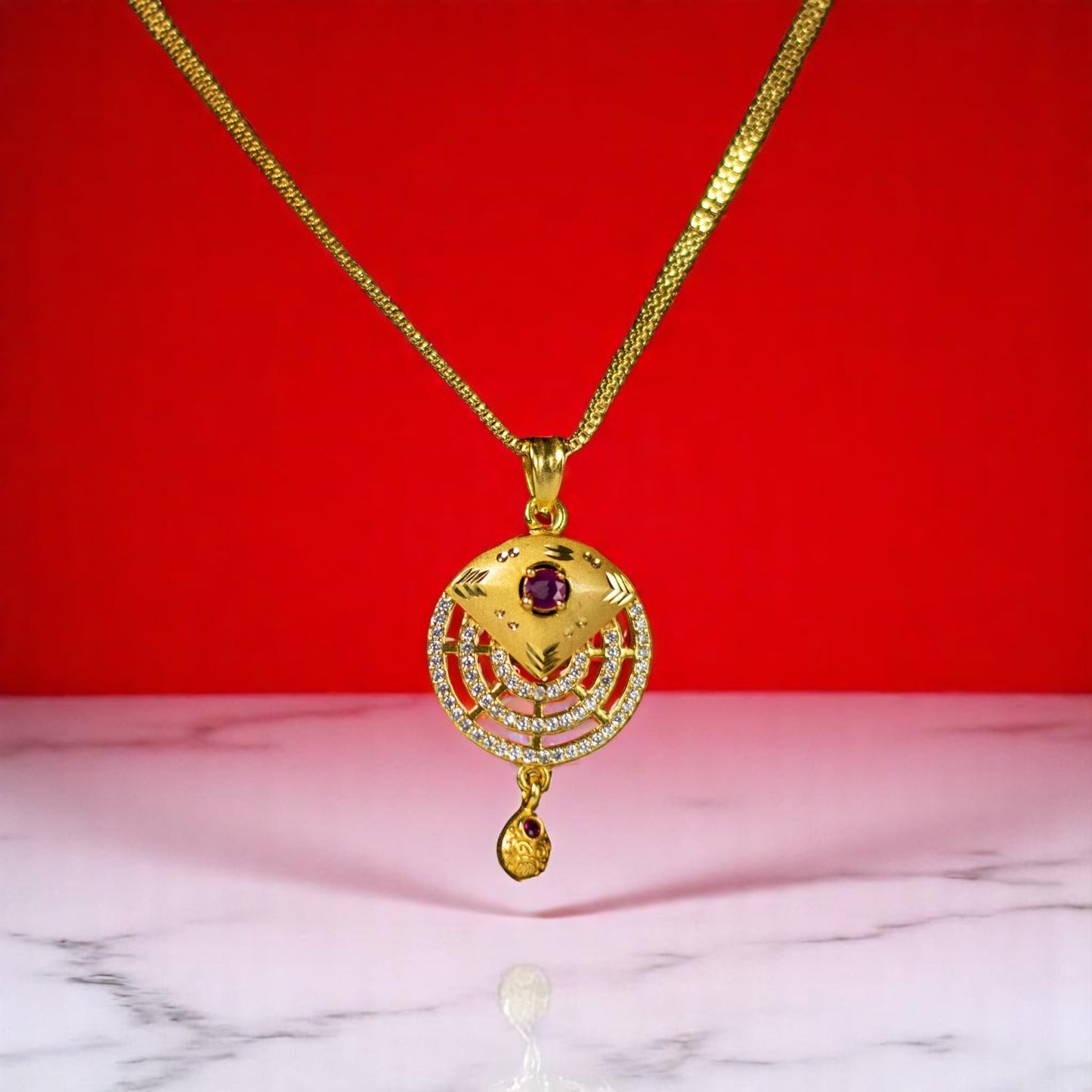 Gold Polish Zircon Pendant Set 002