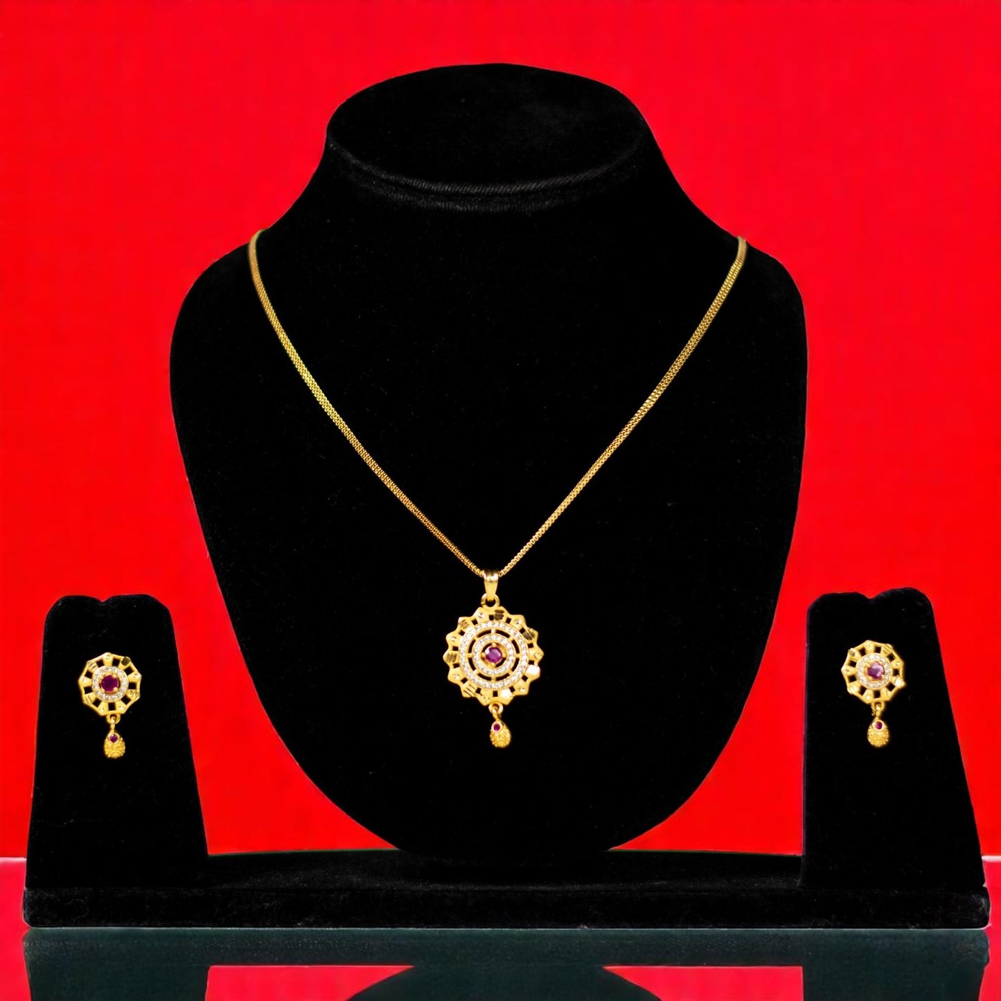 Gold Polish Zircon Pendant Set 003
