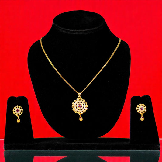 Gold Polish Zircon Pendant Set 003