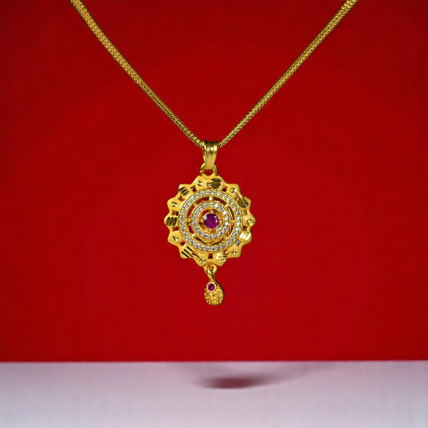 Gold Polish Zircon Pendant Set 003