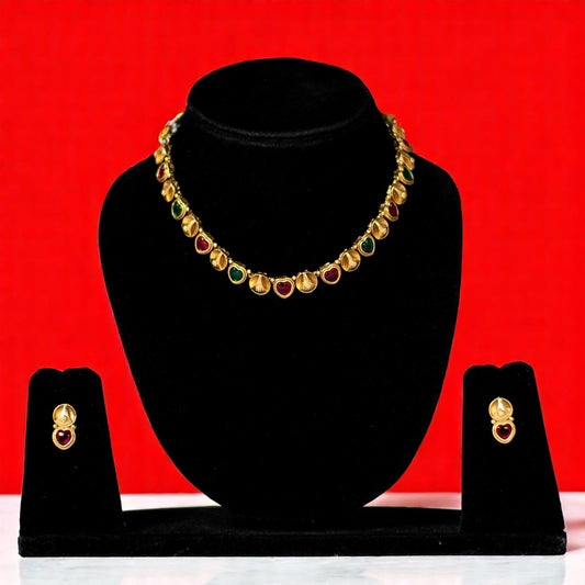 Gold Polish Heart Necklace Set 002