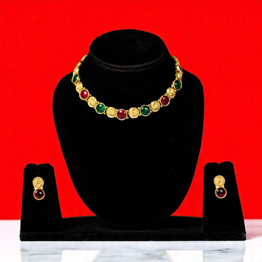 Gold Polish Round Necklace Set 003